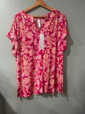 Scarlett Pink Floral V-Neck Tunic Top